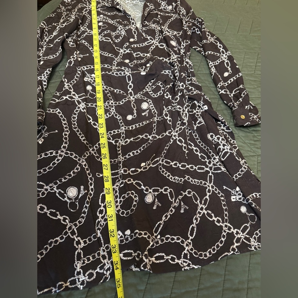 LOFT Chain Print Wrap Dress - Brown & White - Size 6P New - Picture 8 of 11